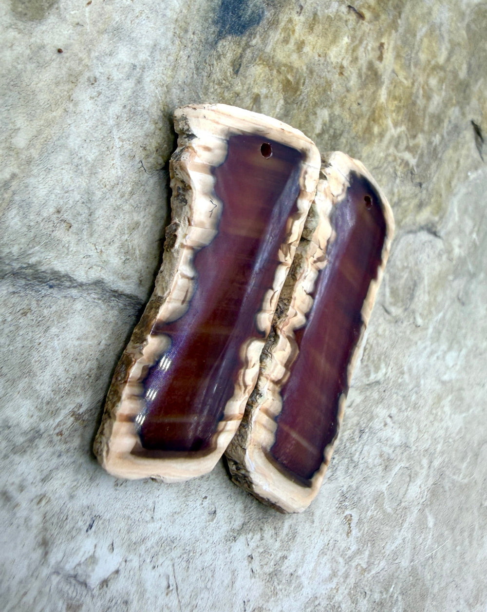 Natural Edge Carnelian Agate Earring Slab Bead Pair 14x36mm