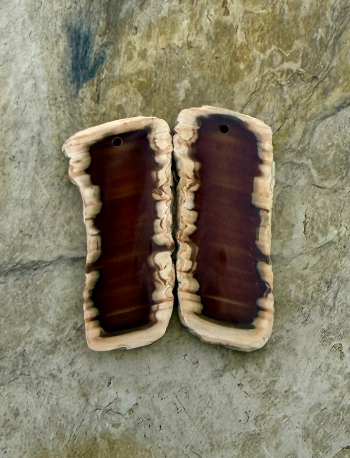 Natural Edge Carnelian Agate Earring Slab Bead Pair 14x36mm