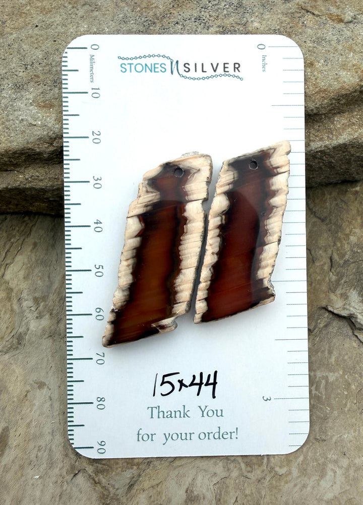 Natural Edge Carnelian Agate Earring Slab Bead Pair 15x44mm