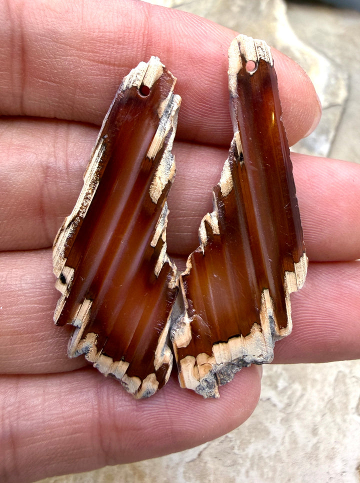 Natural Edge Carnelian Agate Earring Slab Bead Pair 16x45mm