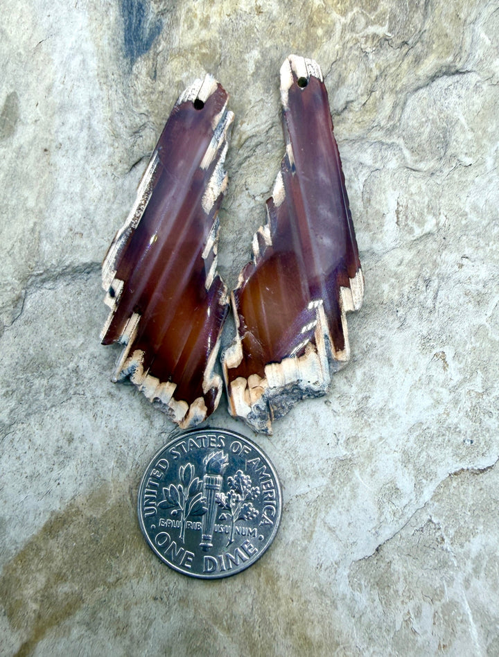 Natural Edge Carnelian Agate Earring Slab Bead Pair 16x45mm