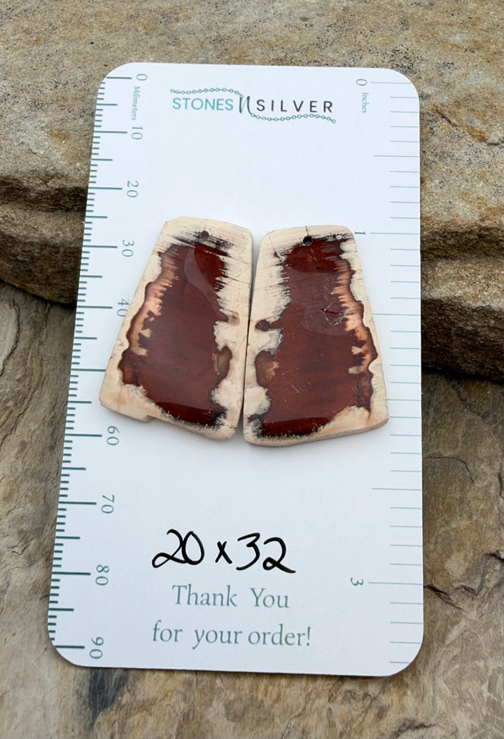 Natural Edge Carnelian Agate Earring Slab Bead Pair 20x32mm