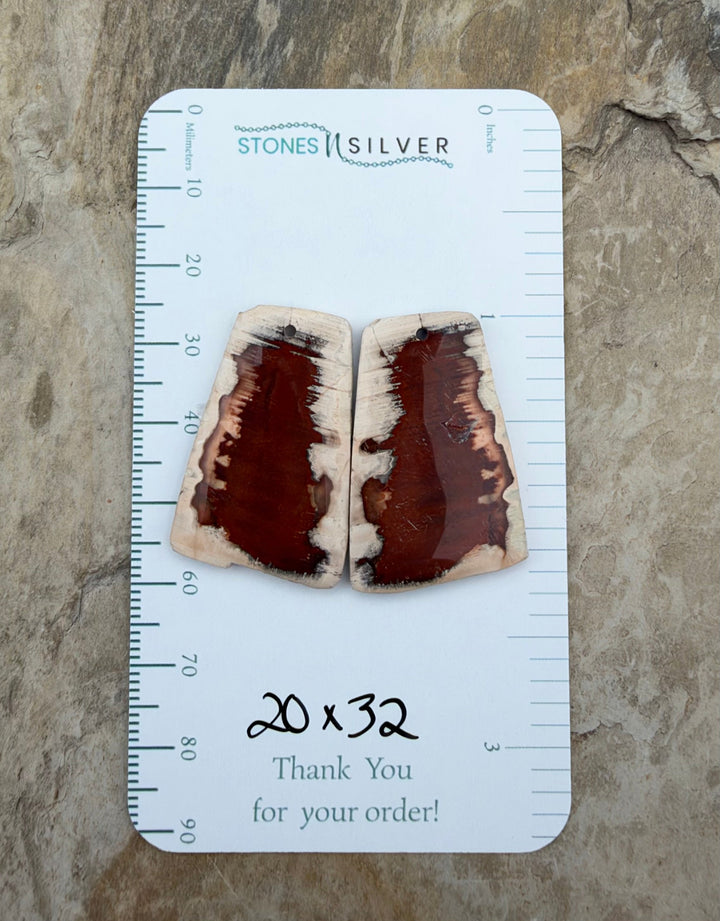 Natural Edge Carnelian Agate Earring Slab Bead Pair 20x32mm