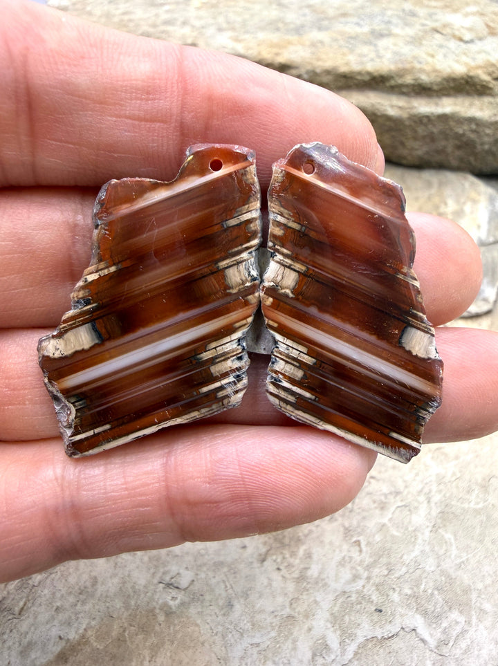 Natural Edge Carnelian Agate Earring Slab Bead Pair 20x34mm