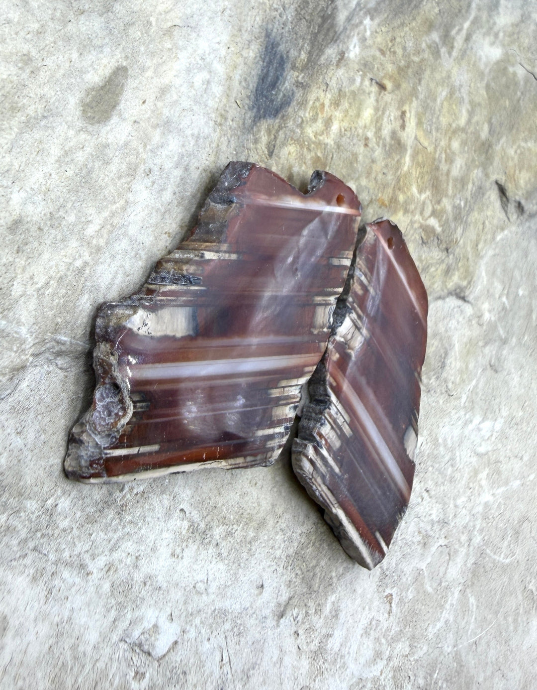 Natural Edge Carnelian Agate Earring Slab Bead Pair 20x34mm