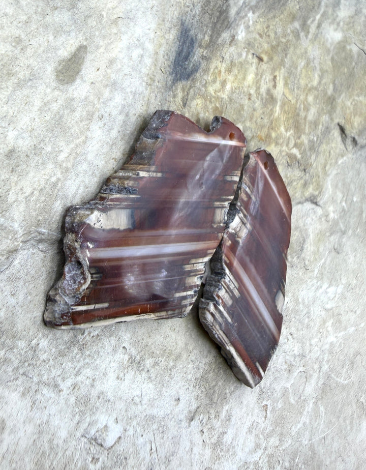 Natural Edge Carnelian Agate Earring Slab Bead Pair 20x34mm