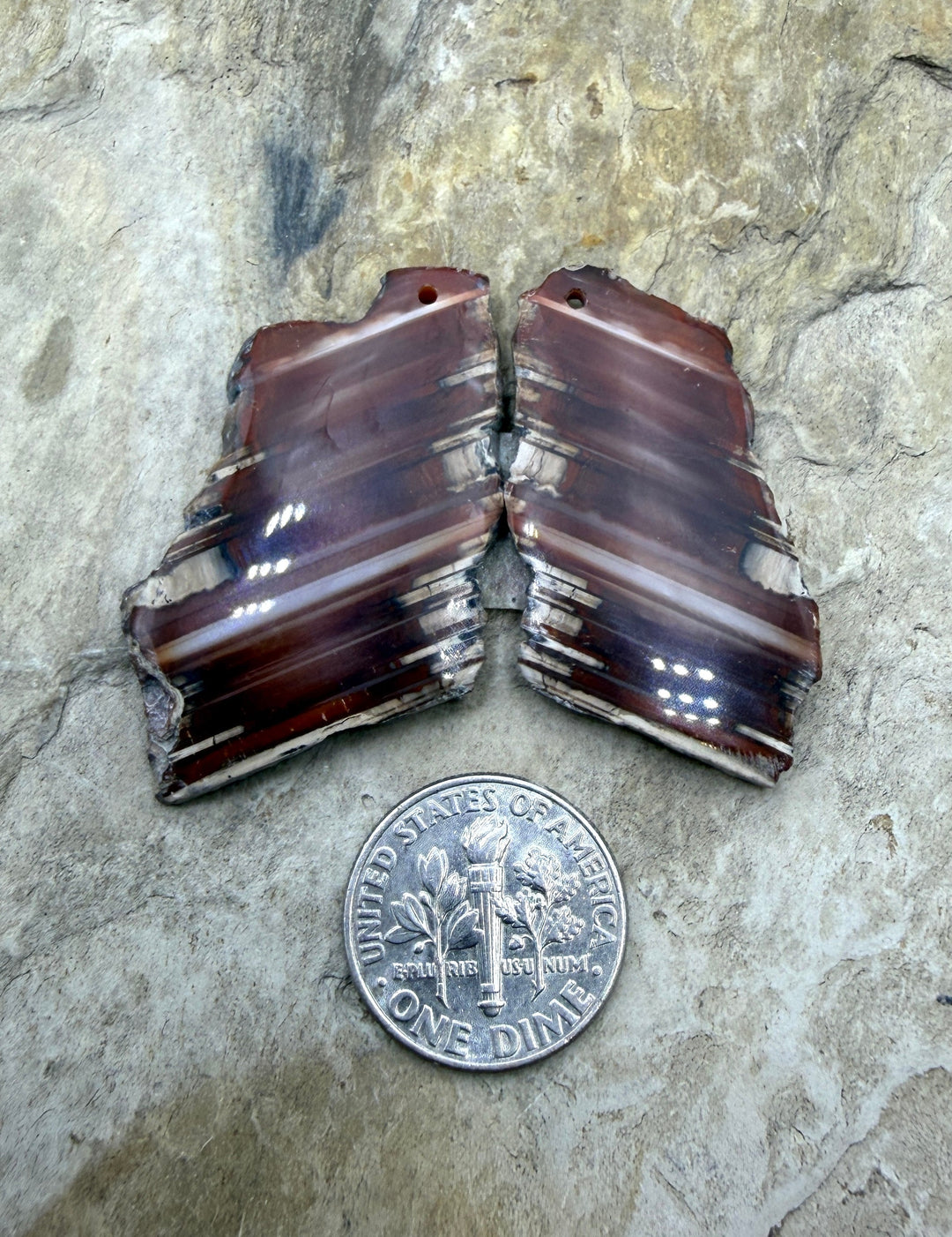 Natural Edge Carnelian Agate Earring Slab Bead Pair 20x34mm