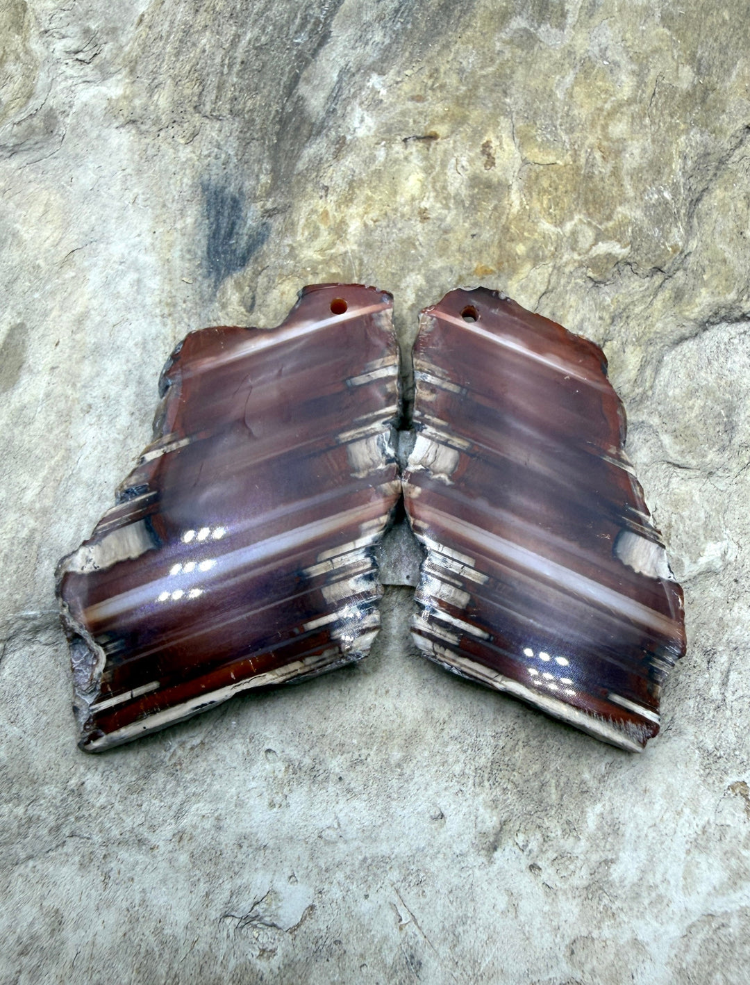 Natural Edge Carnelian Agate Earring Slab Bead Pair 20x34mm
