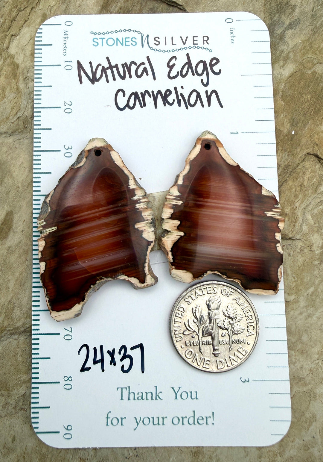 Natural Edge Carnelian Agate Earring Slab Bead Pair 24x37mm