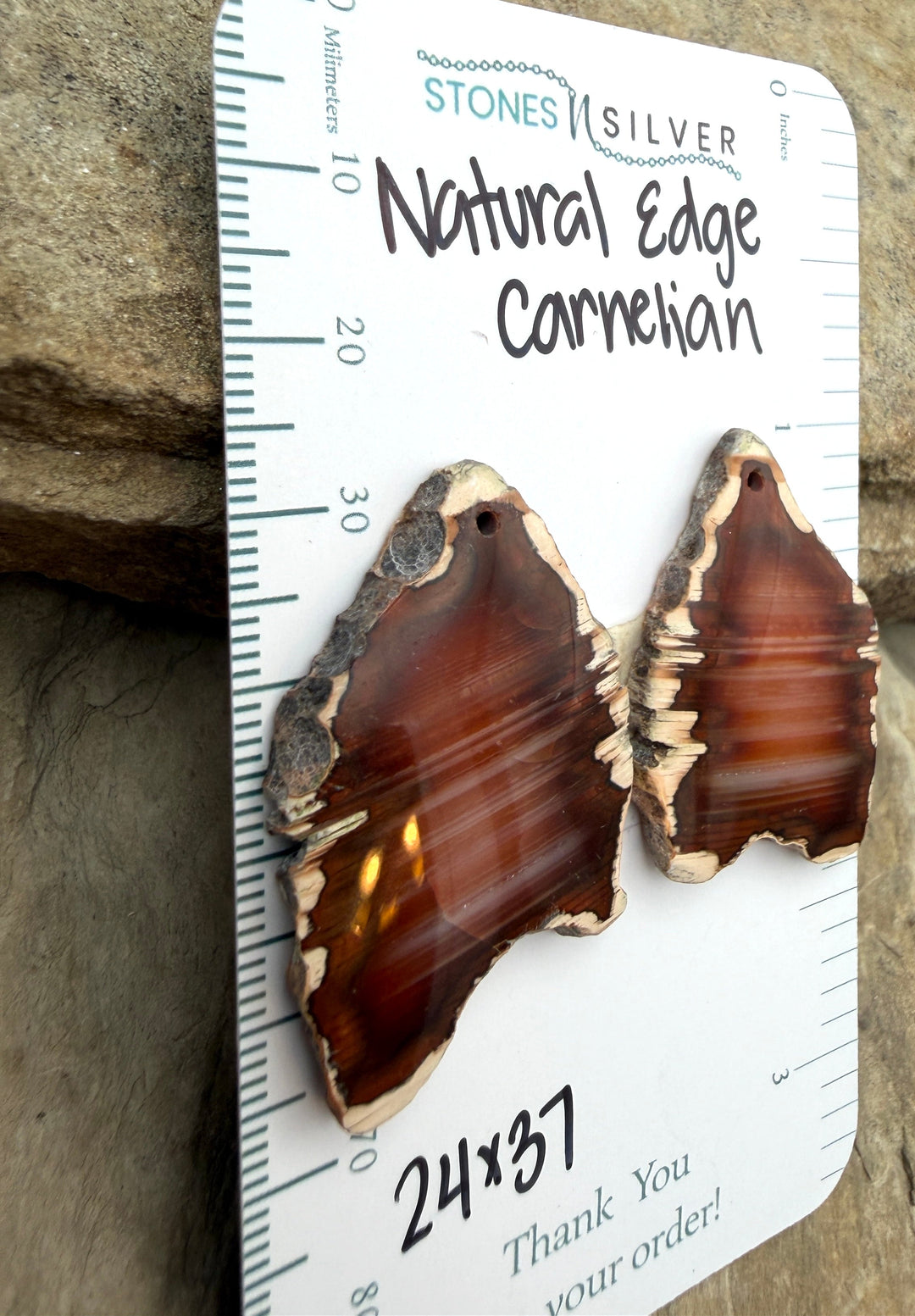 Natural Edge Carnelian Agate Earring Slab Bead Pair 24x37mm