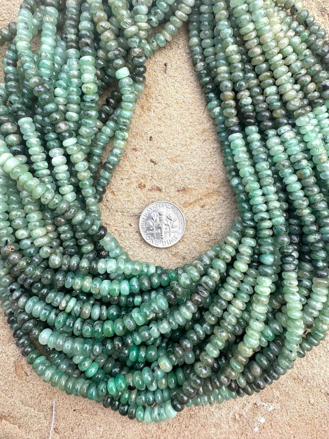 Natural Emerald 5mm Rondell Shaped Beads 15 inch Strand