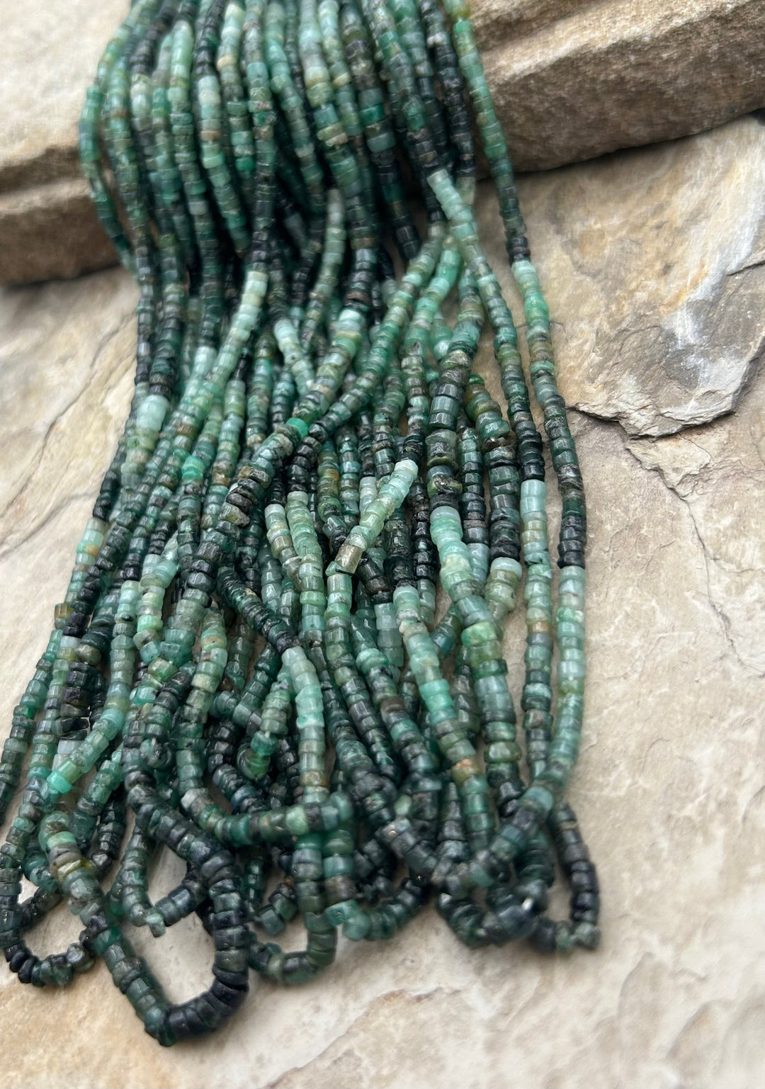 Natural Emerald Heishi Beads 3.5-4mm 16 inch Strand