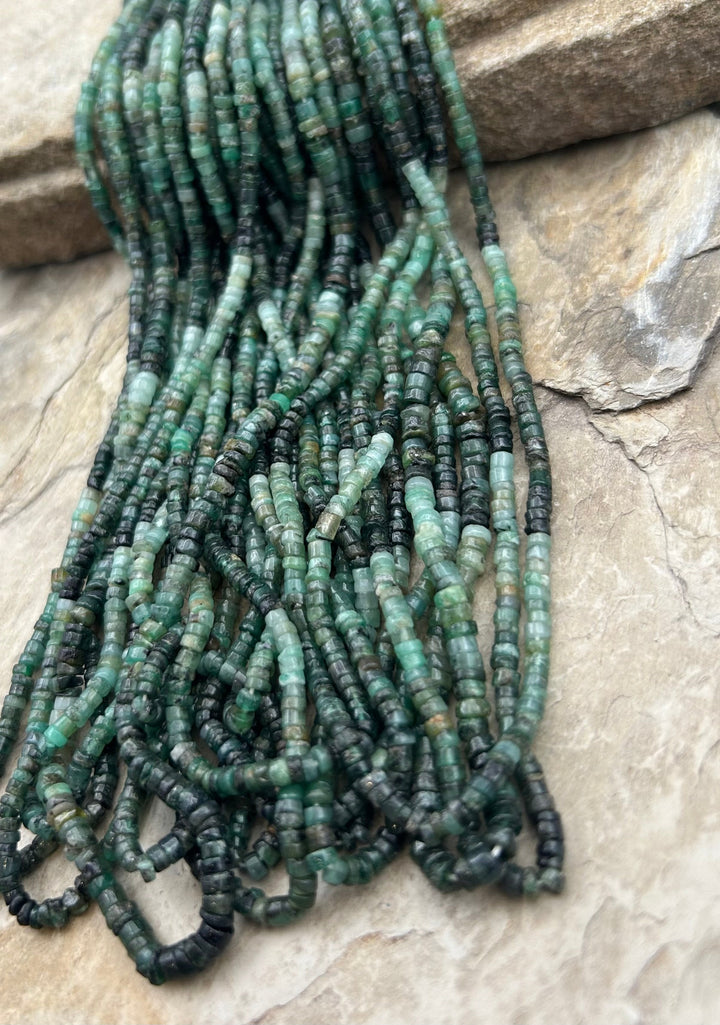 Natural Emerald Heishi Beads 3.5-4mm 16 inch Strand