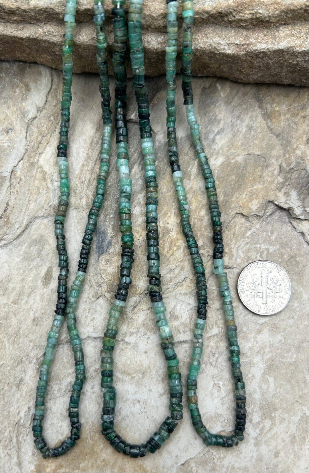 Natural Emerald Heishi Beads 3.5-4mm 16 inch Strand