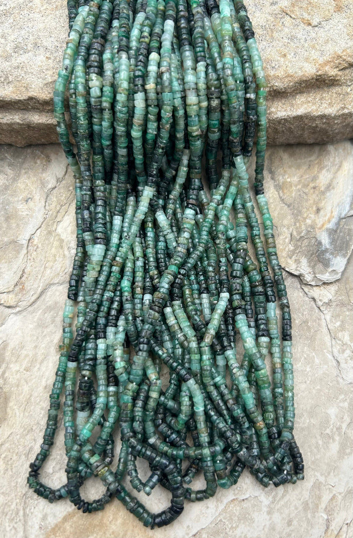 Natural Emerald Heishi Beads 3.5-4mm 16 inch Strand