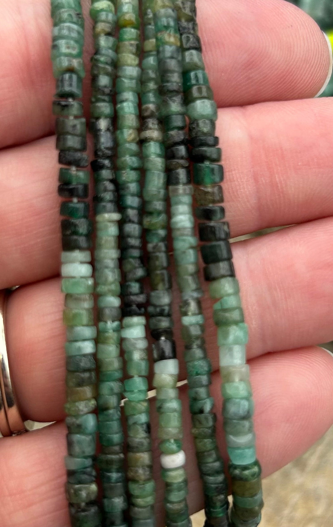 Natural Emerald Heishi Beads 3.5-4mm 16 inch Strand