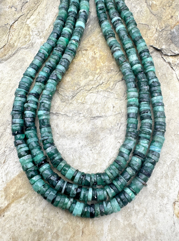 Natural Emerald Irregular Faceted 5mm Heishi Beads 16 inch
