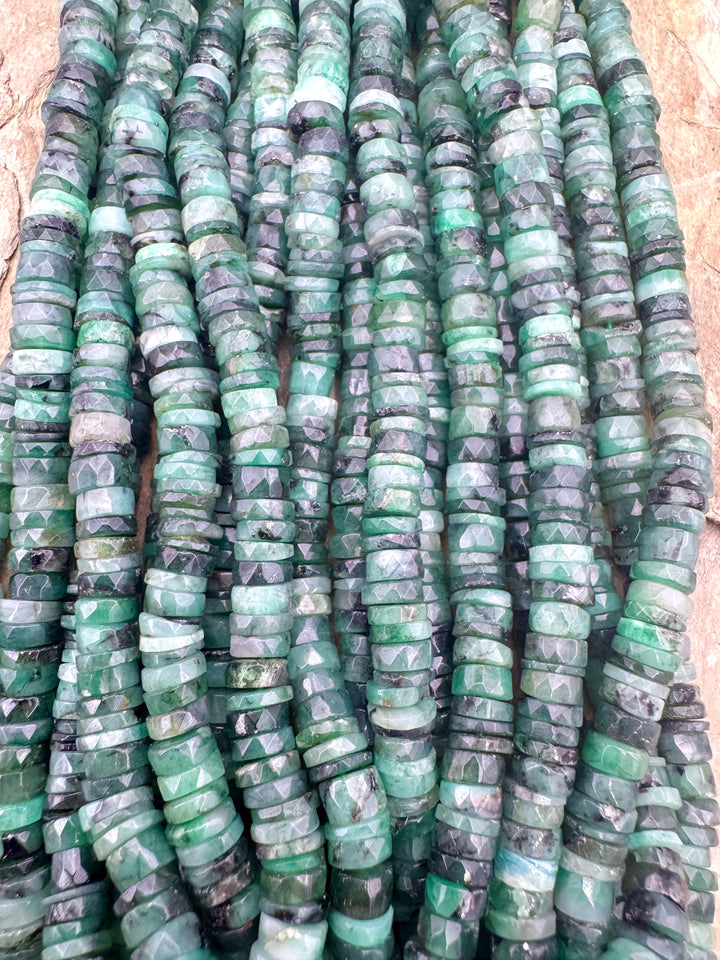 Natural Emerald Irregular Faceted 5mm Heishi Beads 16 inch