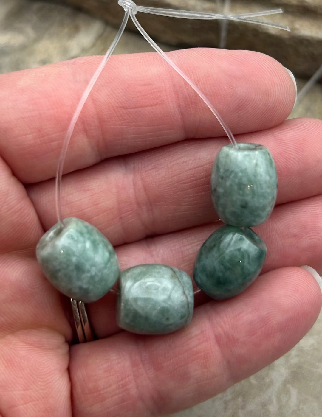 Natural Guatemalan Jade Barrel Beads 12x14mm 3mm hole Set