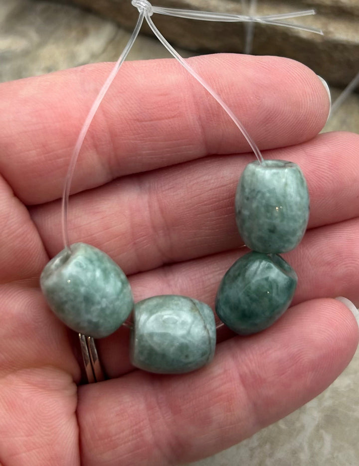Natural Guatemalan Jade Barrel Beads 12x14mm 3mm hole Set