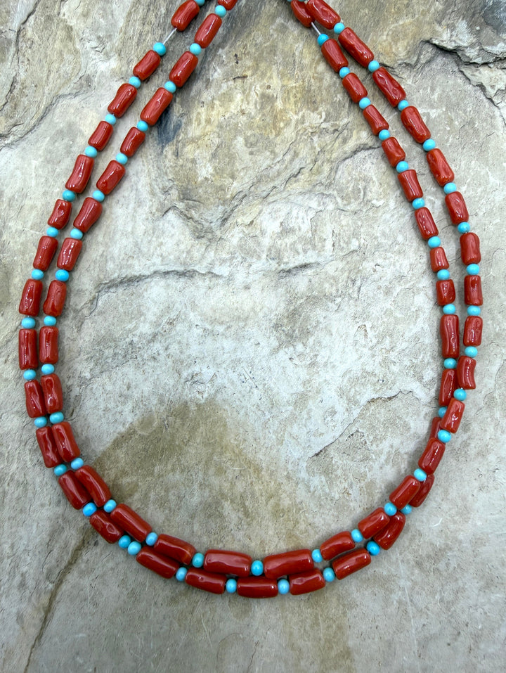Natural Mediterranean Red Coral Branch Beads and Blue Ridge