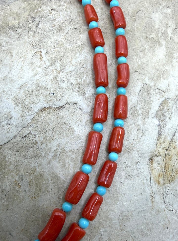 Natural Mediterranean Red Coral Branch Beads and Blue Ridge
