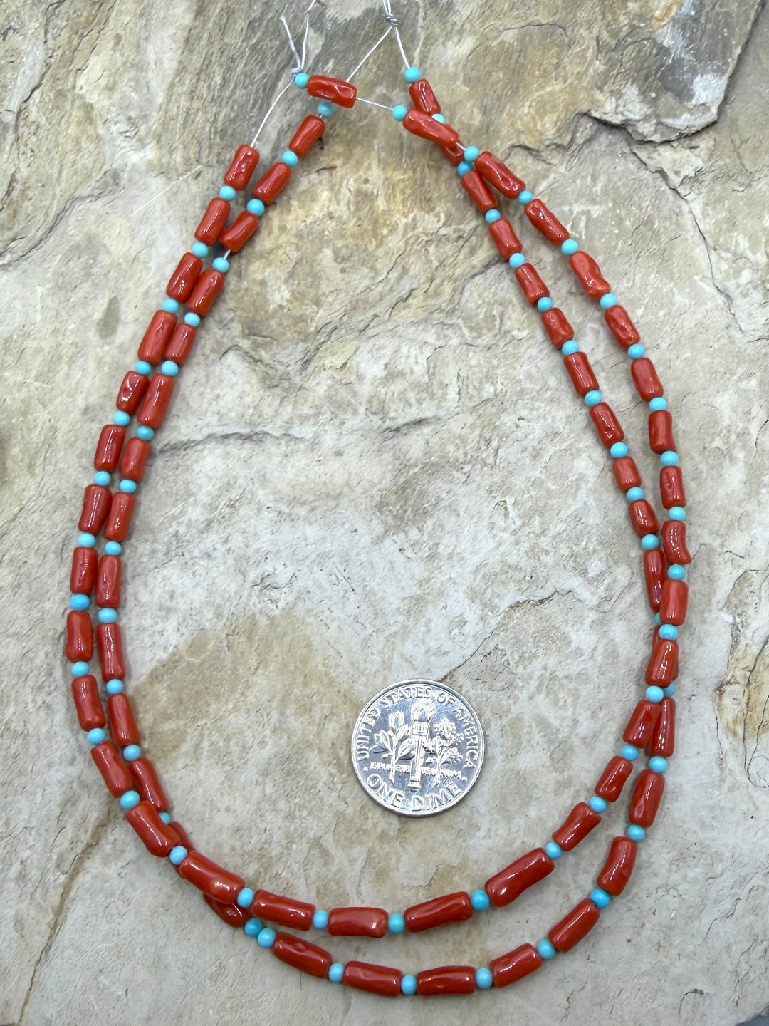 Natural Mediterranean Red Coral Branch Beads and Blue Ridge