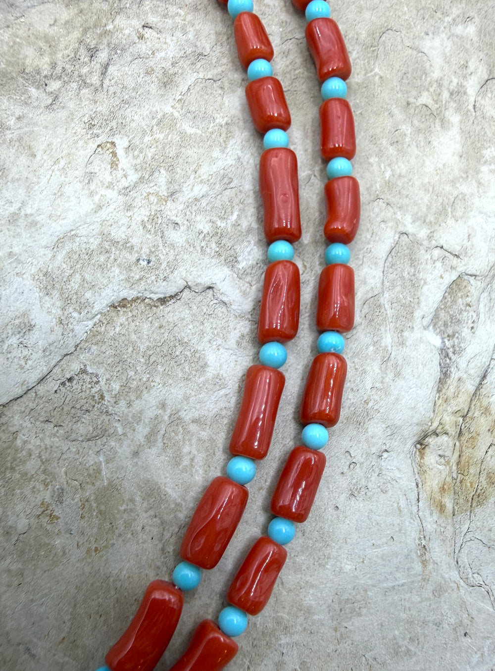 Natural Mediterranean Red Coral Branch Beads and Blue Ridge