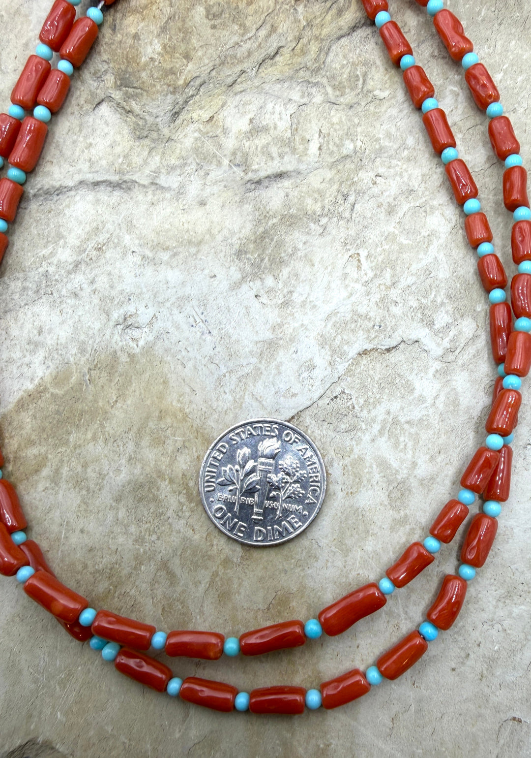 Natural Mediterranean Red Coral Branch Beads and Blue Ridge