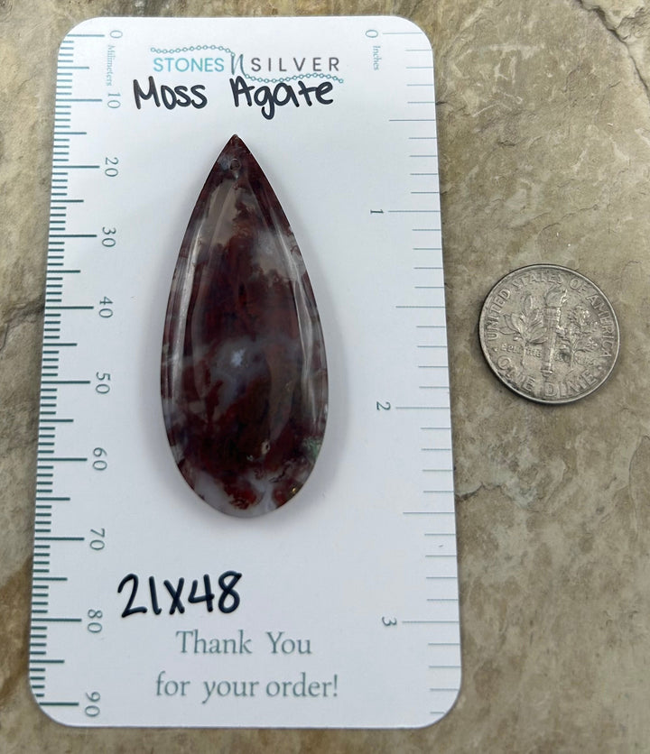 Natural Moss Agate Focal Pendant Bead 21x48mm - Carnelian