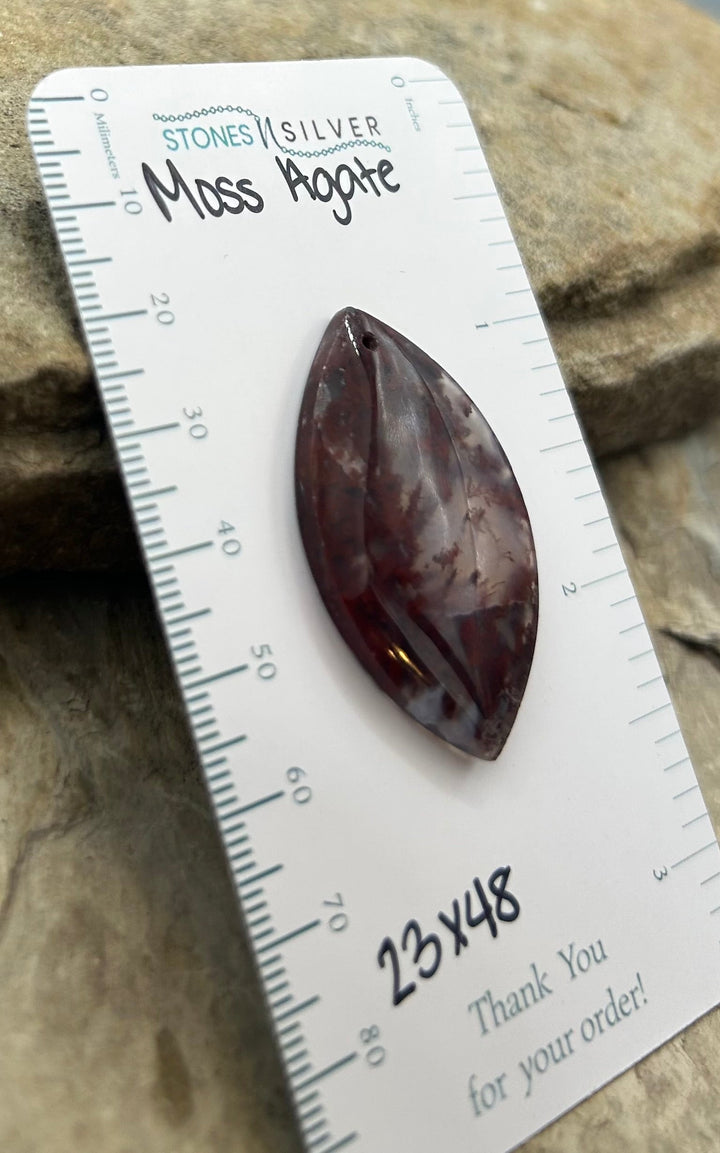 Natural Moss Agate Focal Pendant Bead 23x48mm - Carnelian