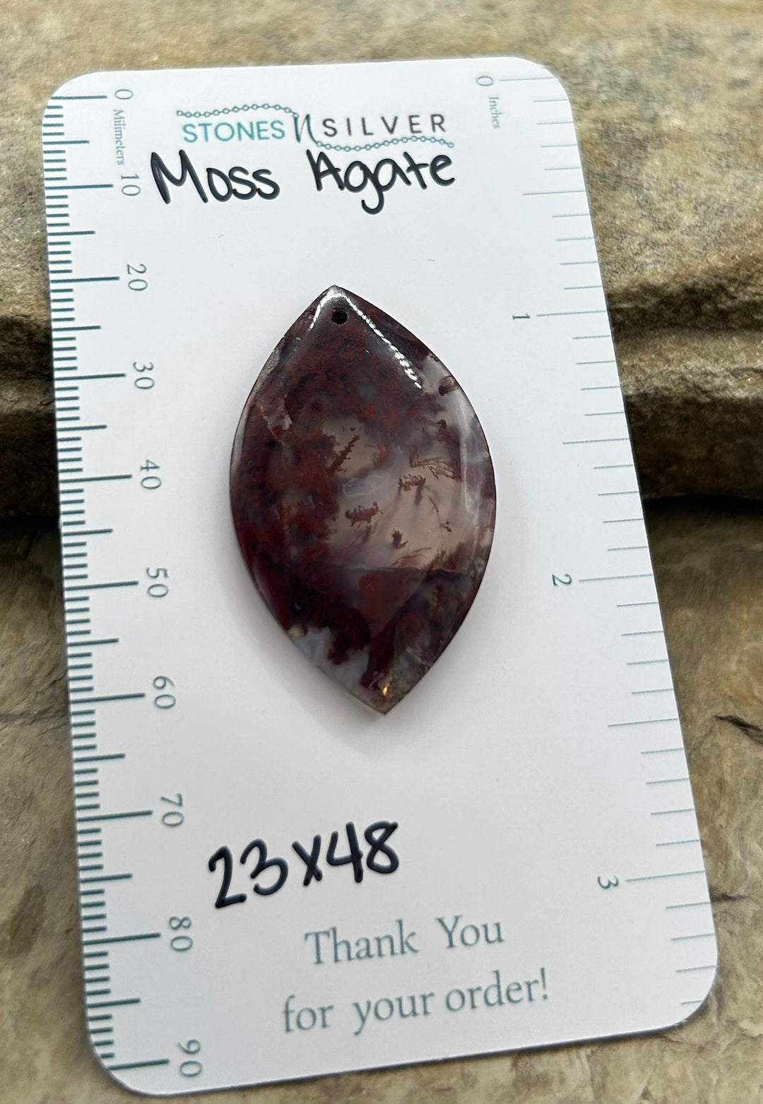 Natural Moss Agate Focal Pendant Bead 23x48mm - Carnelian