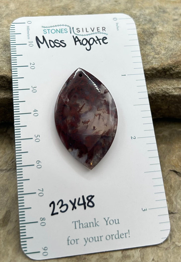 Natural Moss Agate Focal Pendant Bead 23x48mm - Carnelian