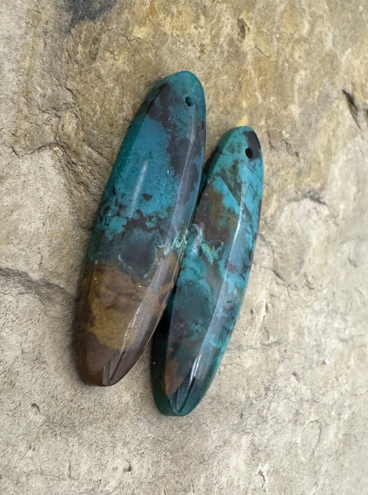 Natural Peruvian Blue Opal Matching Earring Slab Bead Pair