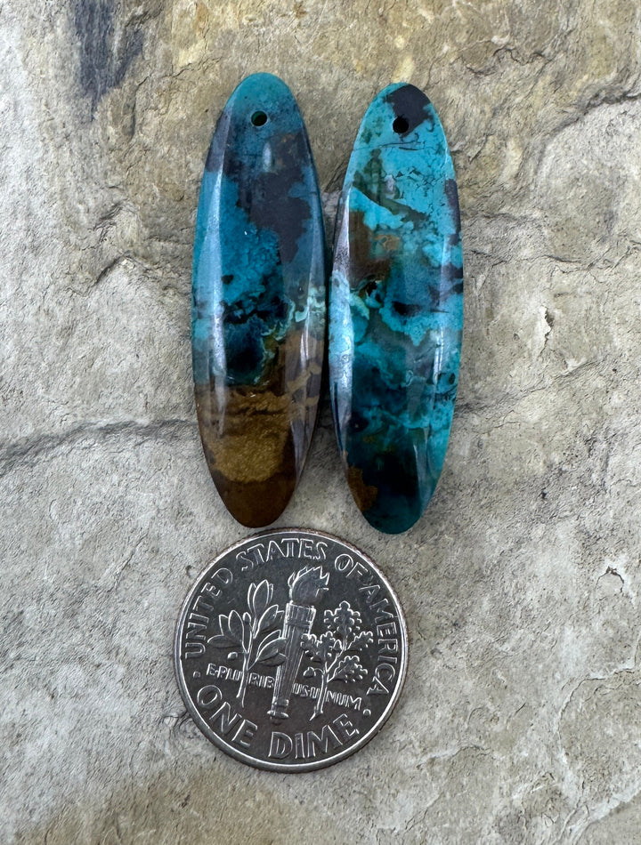 Natural Peruvian Blue Opal Matching Earring Slab Bead Pair