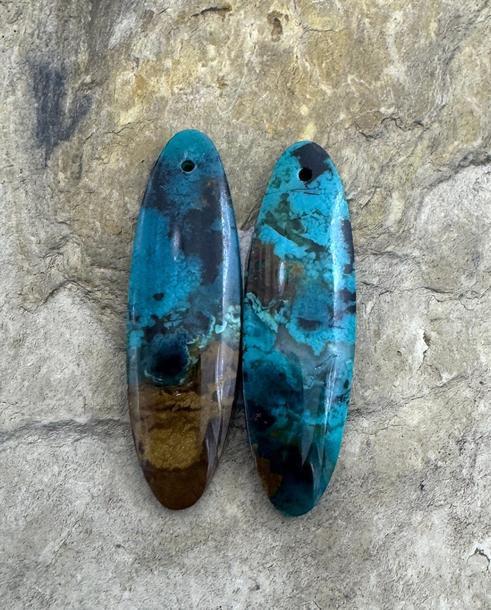 Natural Peruvian Blue Opal Matching Earring Slab Bead Pair