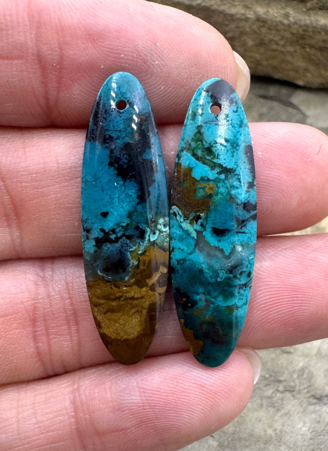 Natural Peruvian Blue Opal Matching Earring Slab Bead Pair
