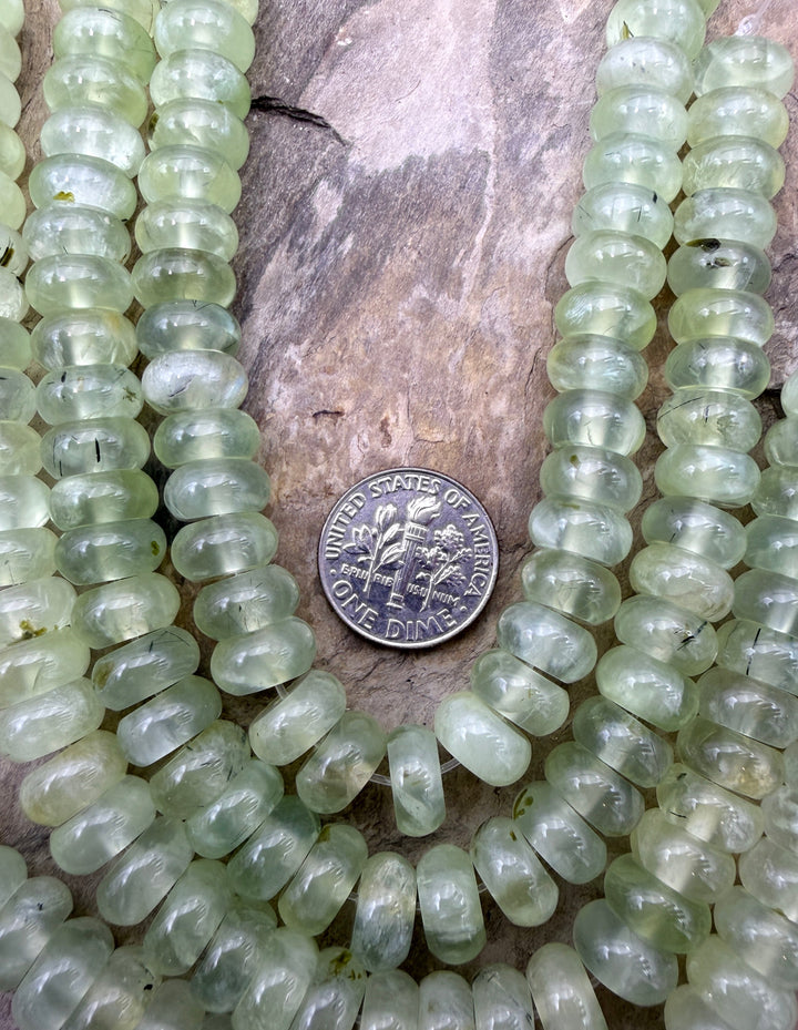 Natural Prehnite 10mm Rondelle Beads 8 Inch Strand - pehnite
