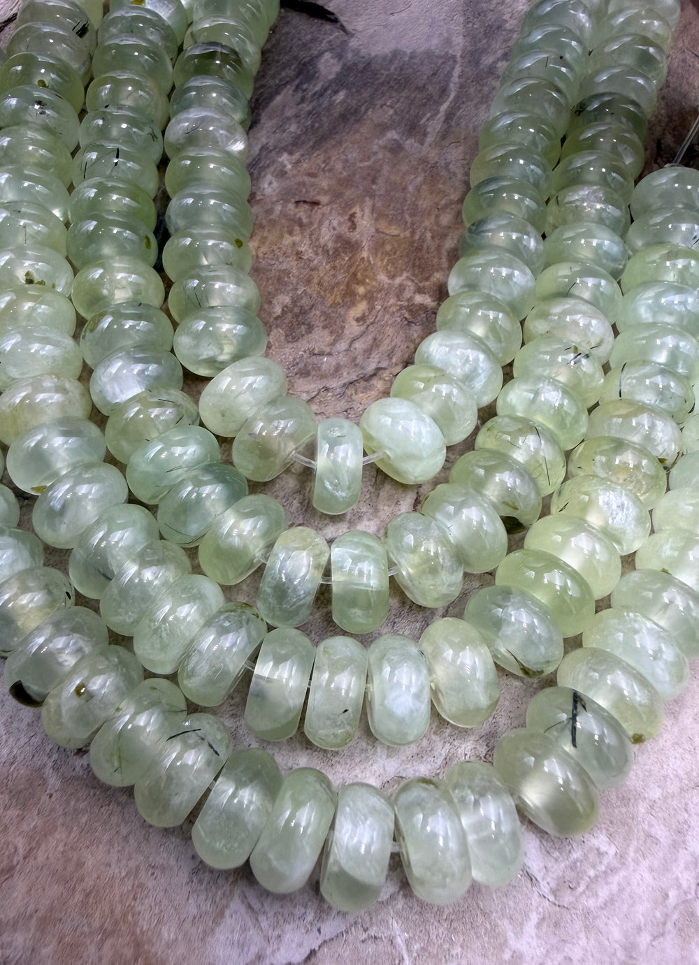 Natural Prehnite 10mm Rondelle Beads 8 Inch Strand - pehnite