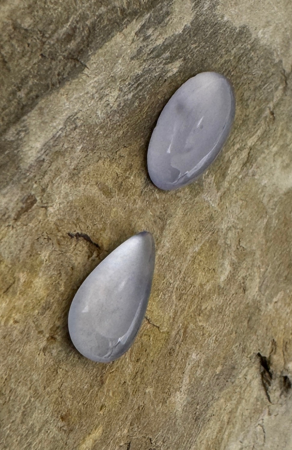 Natural Purple Chalcedony 2 Cabochon Set 7x13 and 7x12mm