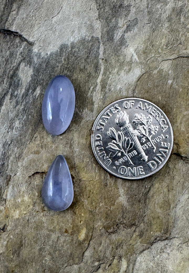 Natural Purple Chalcedony 2 Cabochon Set 7x13 and 7x12mm