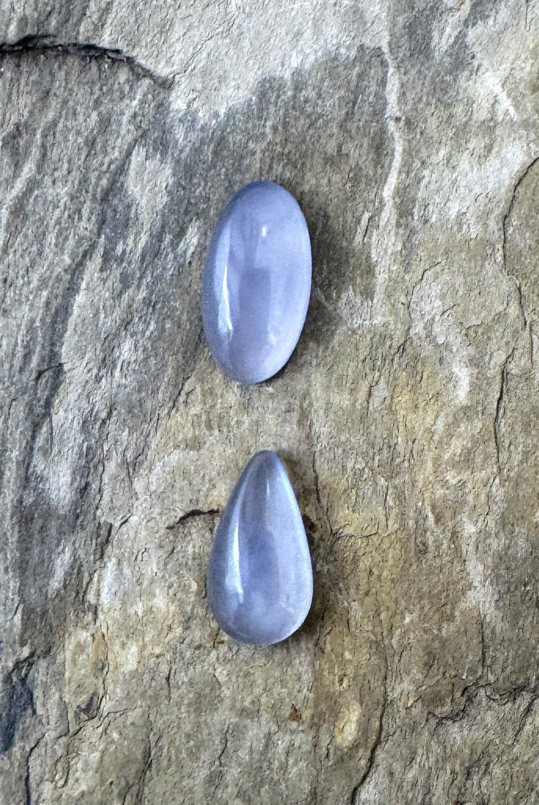 Natural Purple Chalcedony 2 Cabochon Set 7x13 and 7x12mm