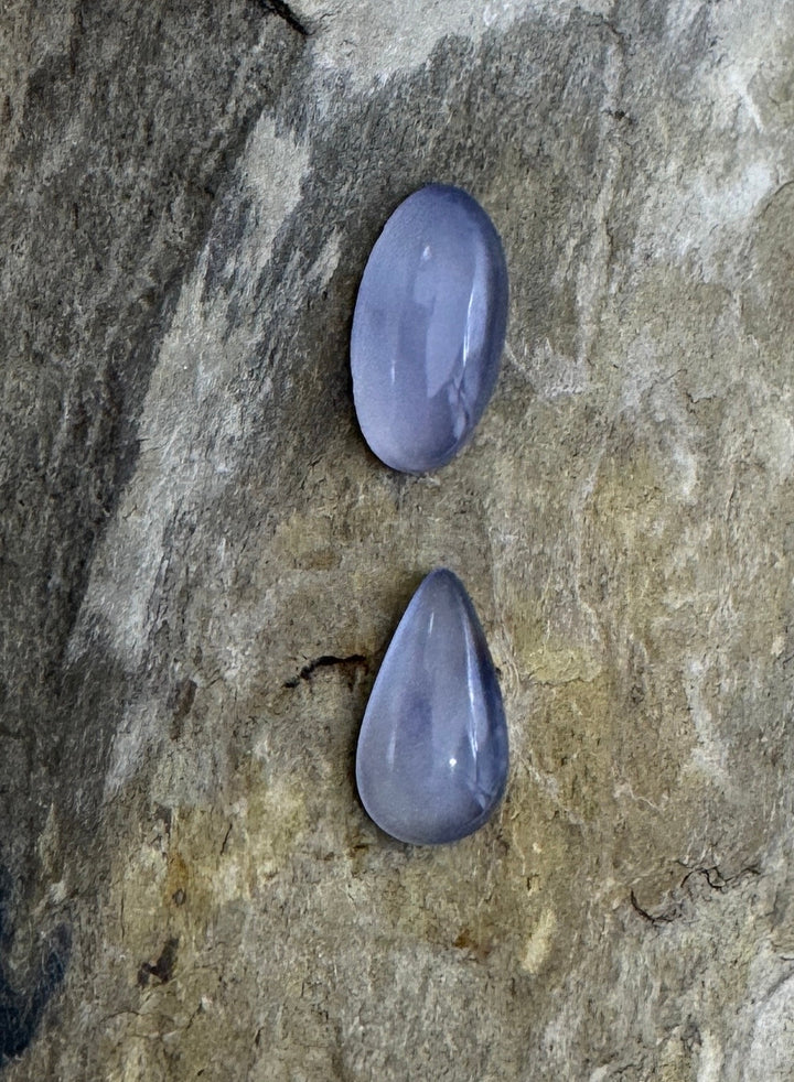 Natural Purple Chalcedony 2 Cabochon Set 7x13 and 7x12mm