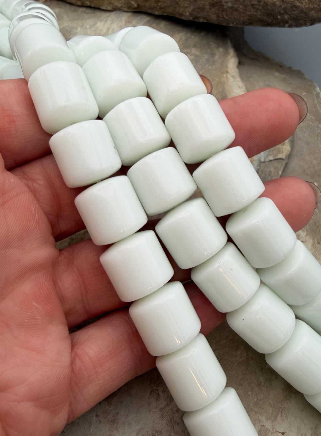 Natural White Nephrite Jade Big Barrel Beads 13mm 15.5 inch