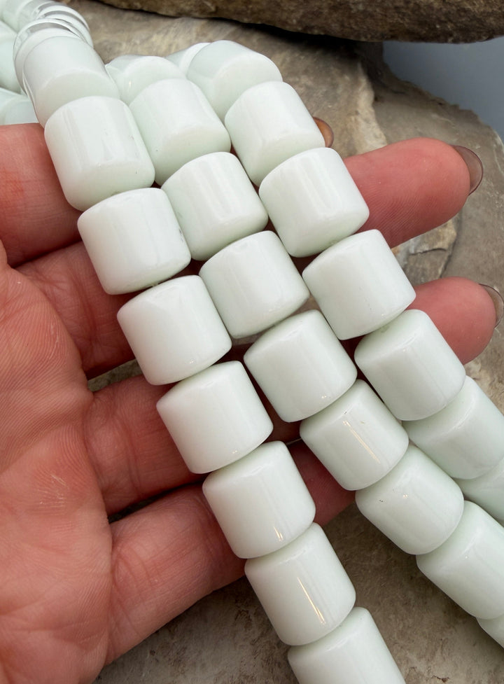 Natural White Nephrite Jade Big Barrel Beads 13mm 15.5 inch