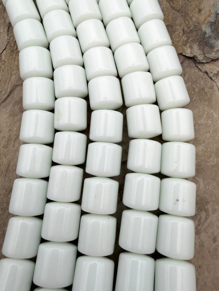 Natural White Nephrite Jade Big Barrel Beads 13mm 15.5 inch