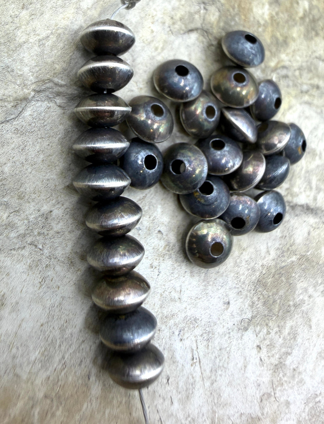 Navajo Style Pearls Sterling Silver 5x3mm Saucer Beads Set