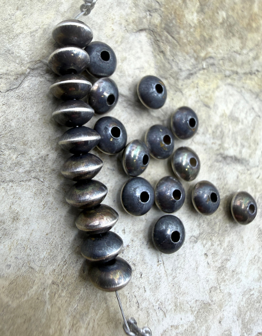 Navajo Style Pearls Sterling Silver 5x3mm Saucer Beads Set