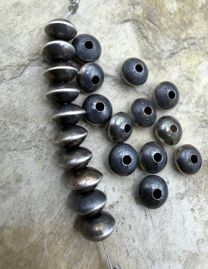 Navajo Style Pearls Sterling Silver 5x3mm Saucer Beads Set