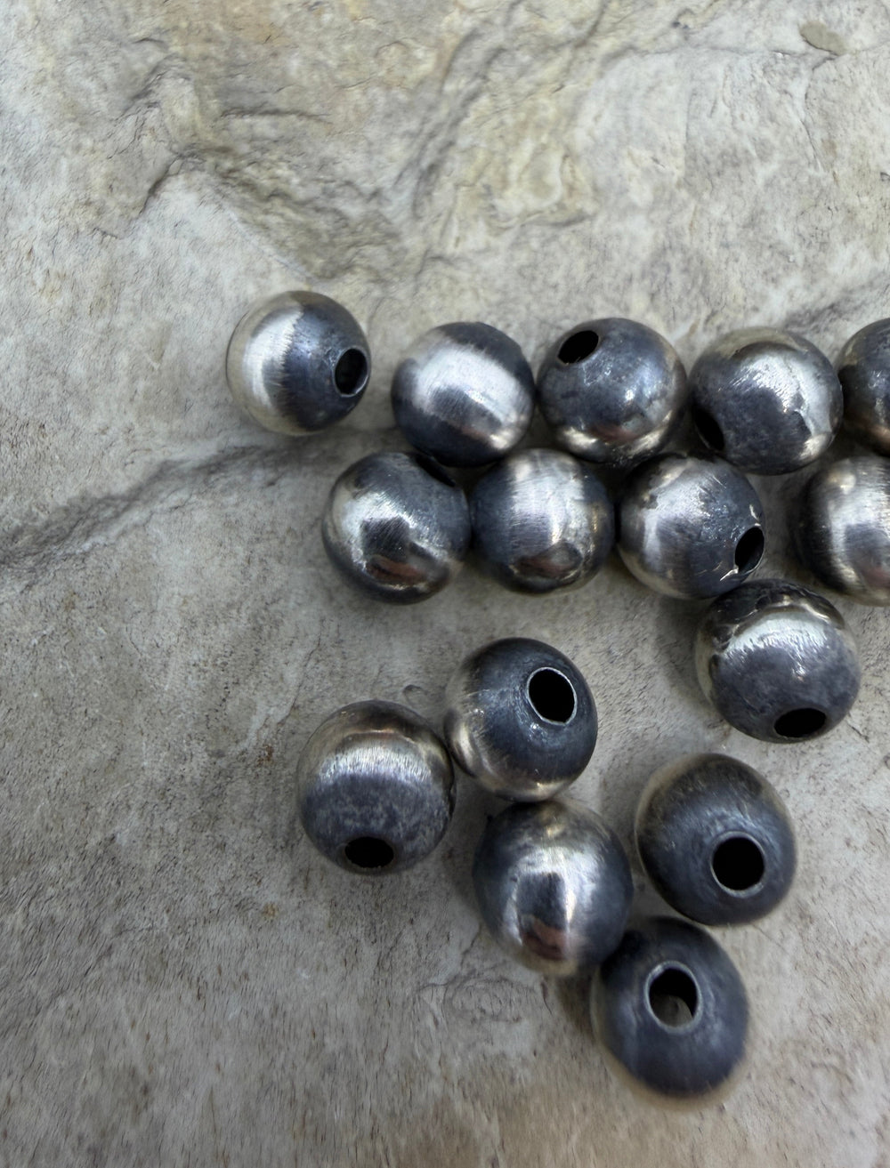 Navajo Style Pearls Sterling Silver 6mm Round Beads (PKG